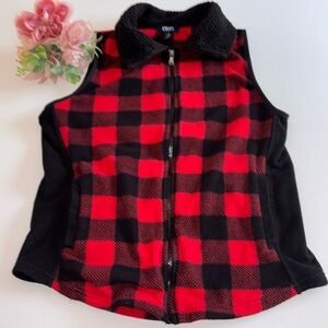 Red and Black Fleece Vest Medium Teddy Bear collar Chaps Buffalo Plaid